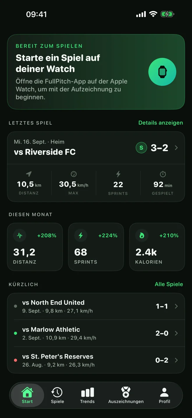 FullPitch auf dem iPhone mit Spielverlauf und Saisonstatistiken