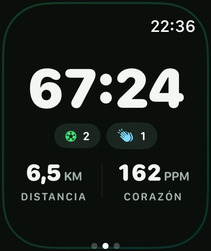 FullPitch grabando un partido en el Apple Watch con tiempo, distancia y pulso